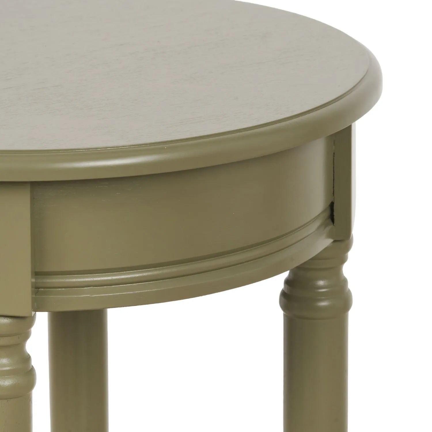 Narrow Khaki Olive Green Wooden Round Side Table with Lower Shelf – Slim Pine Bedside, Accent or Occasional Table with Turned Legs 72x40x40cm | Click Style