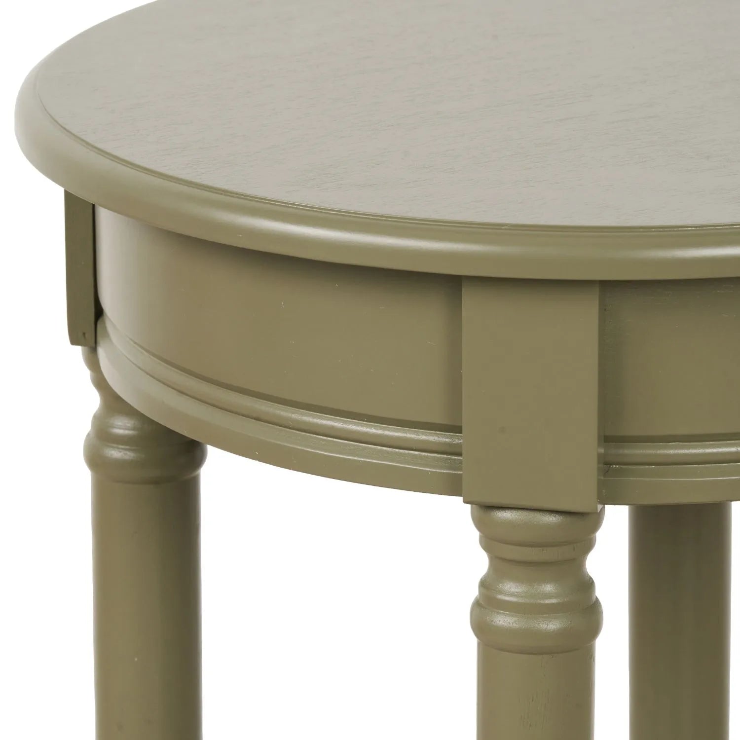 Narrow Khaki Olive Green Wooden Round Side Table with Lower Shelf – Slim Pine Bedside, Accent or Occasional Table with Turned Legs 72x40x40cm | Click Style