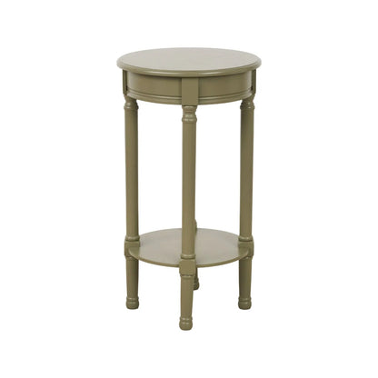 Narrow Khaki Olive Green Wooden Round Side Table with Lower Shelf – Slim Pine Bedside, Accent or Occasional Table with Turned Legs 72x40x40cm | Click Style