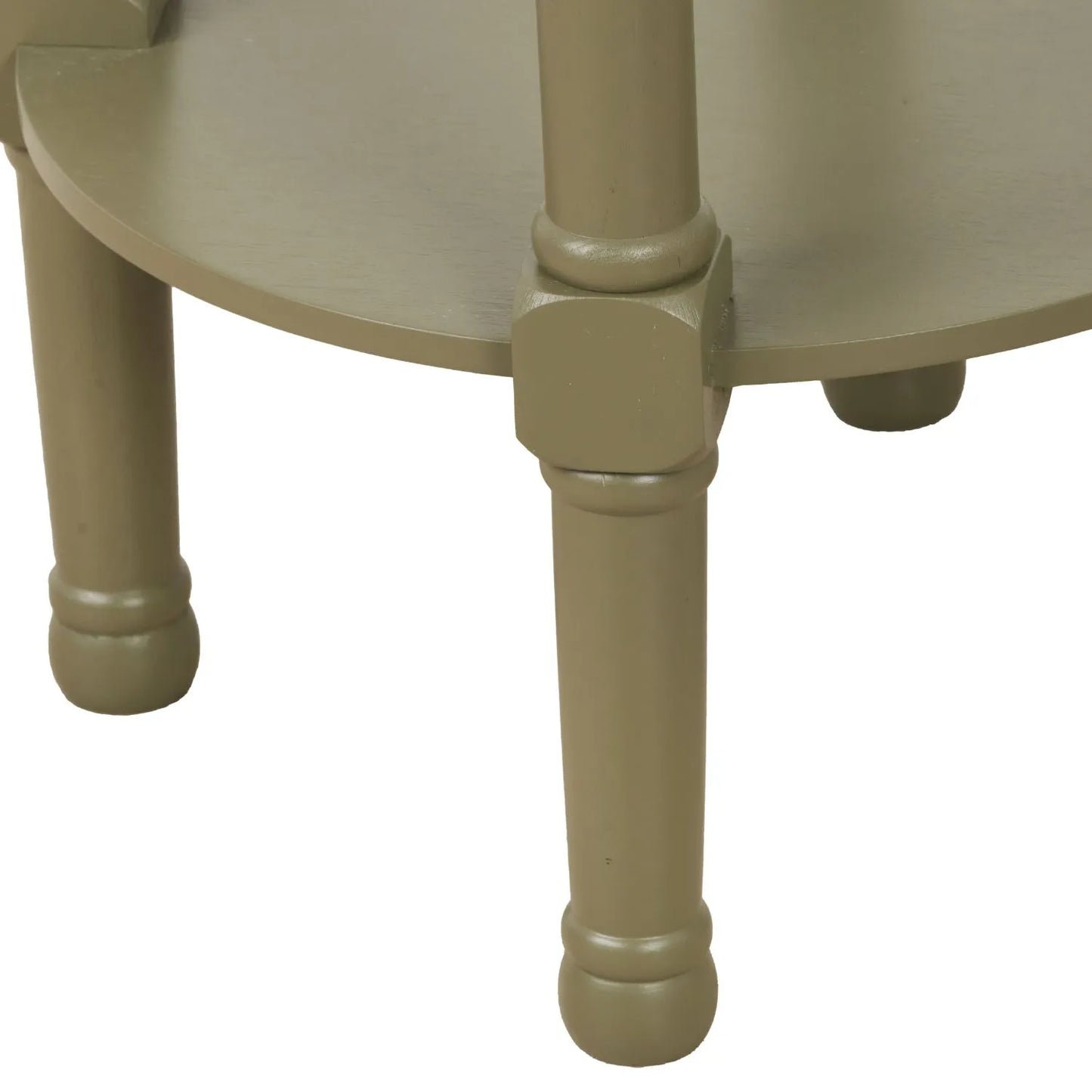 Narrow Khaki Olive Green Wooden Round Side Table with Lower Shelf – Slim Pine Bedside, Accent or Occasional Table with Turned Legs 72x40x40cm | Click Style