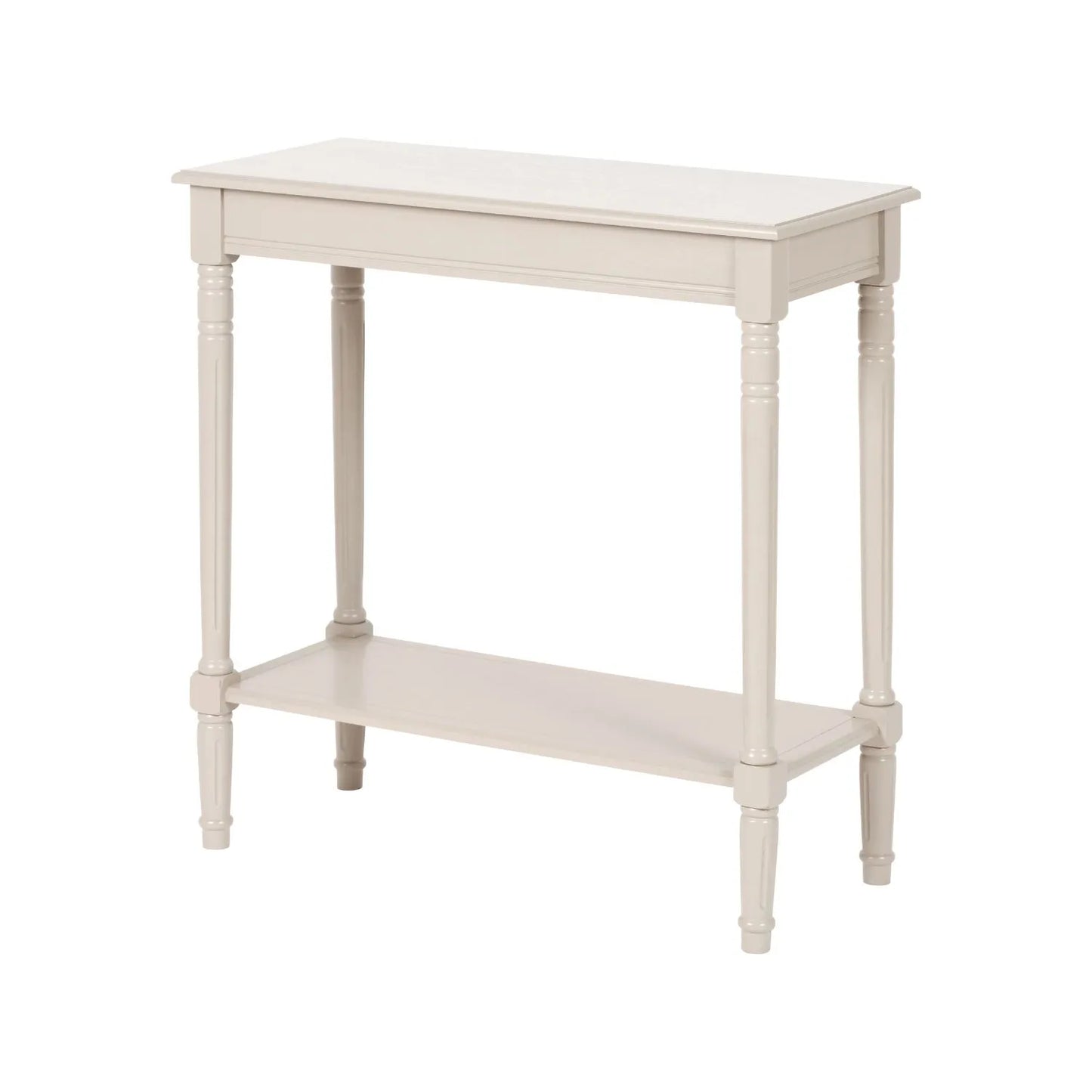Narrow light beige wooden console table with shelf – slim 80cm pine hallway console table with turned legs & lower storage 80x80x36cm | Click Style