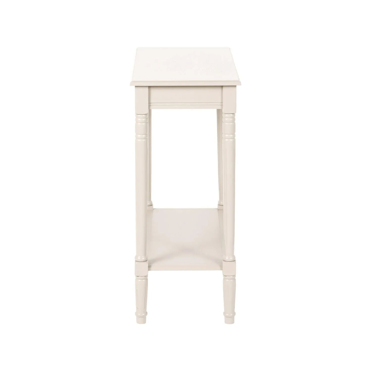 Narrow light beige wooden console table with shelf – slim 80cm pine hallway console table with turned legs & lower storage 80x80x36cm | Click Style