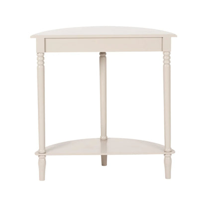 Narrow light beige wooden half moon console table with lower shelf, slim 30cm pine hallway table with turned legs 80x80x30cm | Click Style
