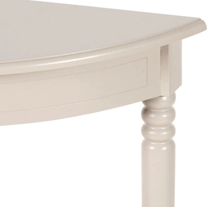 Narrow light beige wooden half moon console table with lower shelf, slim 30cm pine hallway table with turned legs 80x80x30cm | Click Style
