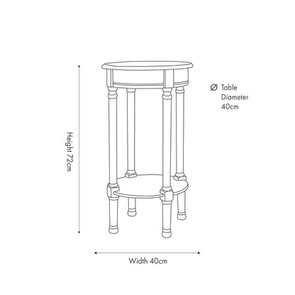 Narrow light beige wooden round side table with shelf – slim pine bedside, accent or occasional table with turned legs and lower storage dimensions 72x40x40cm | Click Style