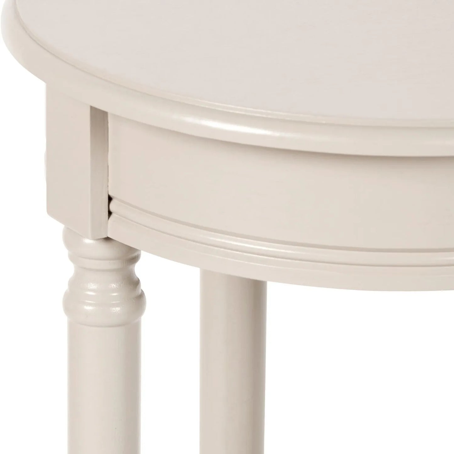 Narrow light beige wooden round side table with shelf – slim pine bedside, accent or occasional table with turned legs and lower storage 72x40x40cm | Click Style