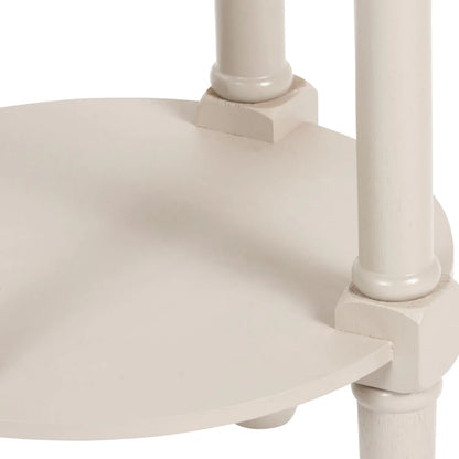 Narrow light beige wooden round side table with shelf – slim pine bedside, accent or occasional table with turned legs and lower storage 72x40x40cm | Click Style