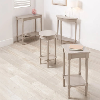 Narrow light beige wooden side table with shelf – slim pine bedside or accent table with turned legs and lower storage 72x36x36cm | Click Style