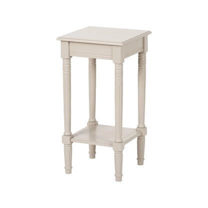 Narrow light beige wooden side table with shelf – slim pine bedside or accent table with turned legs and lower storage 72x36x36cm | Click Style