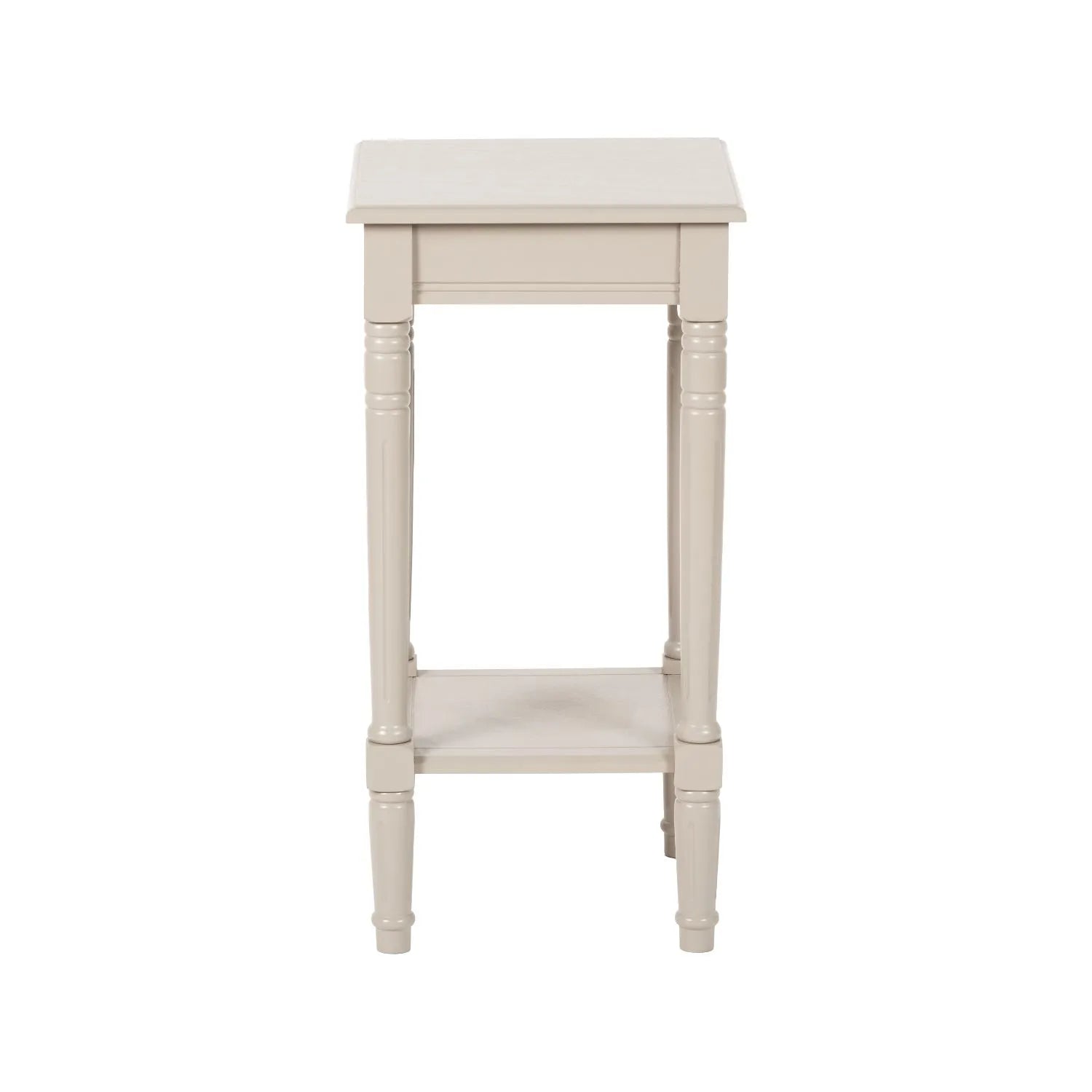 Narrow light beige wooden side table with shelf – slim pine bedside or accent table with turned legs and lower storage 72x36x36cm | Click Style