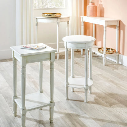 Narrow white wooden console table with shelf – slim 80cm pine hallway console table with turned legs & lower storage 80x80x36cm | Click Style