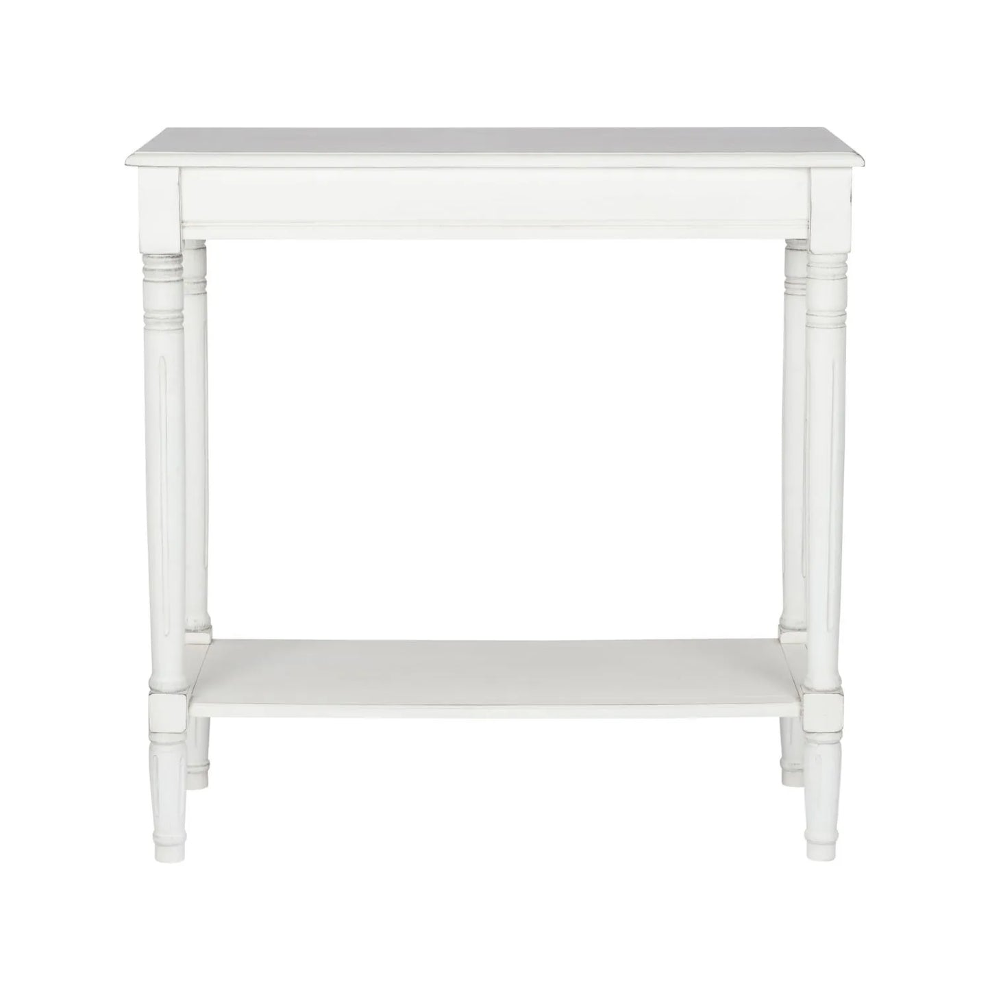 Narrow white wooden console table with shelf – slim 80cm pine hallway console table with turned legs & lower storage 80x80x36cm | Click Style