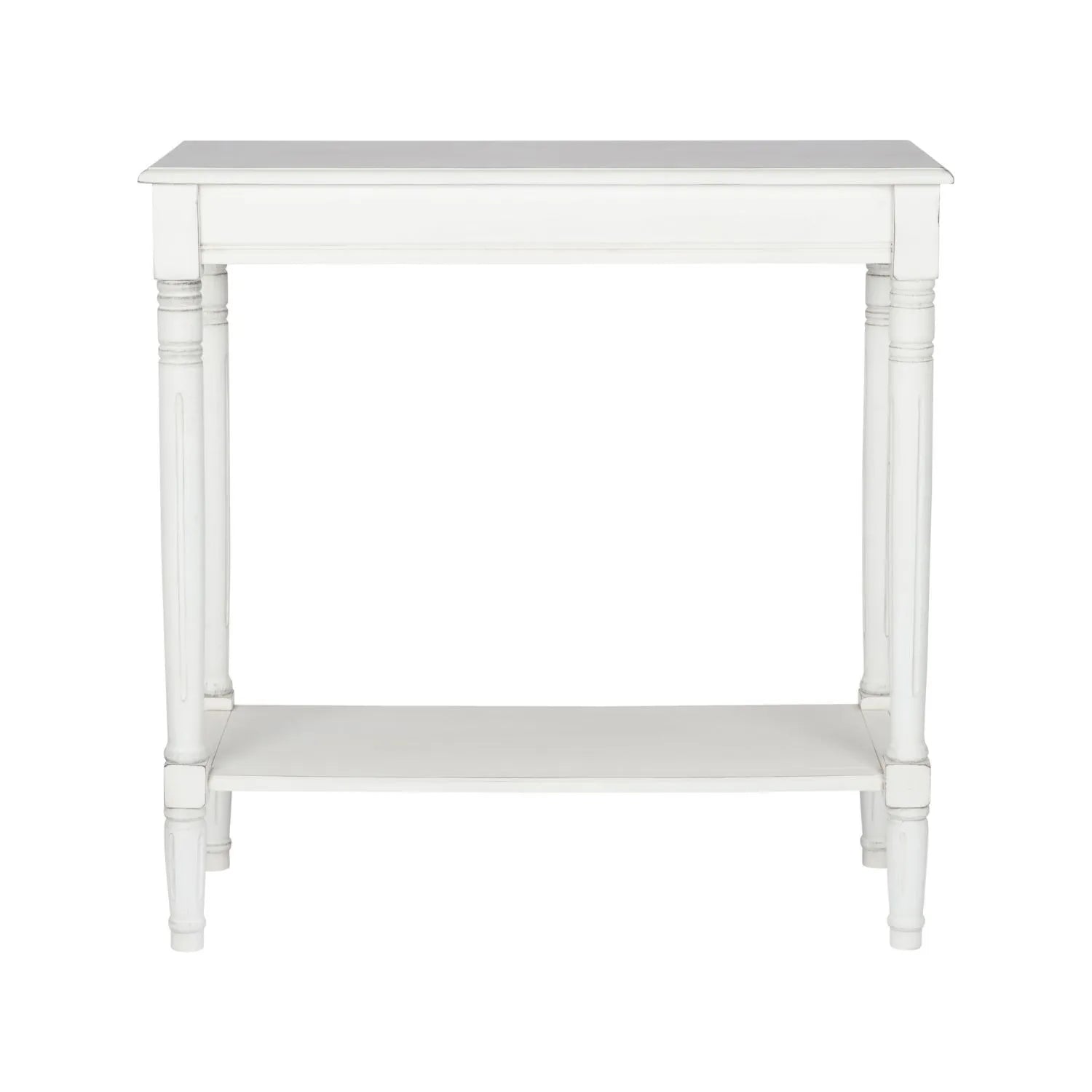 Narrow white wooden console table with shelf – slim 80cm pine hallway console table with turned legs & lower storage 80x80x36cm | Click Style