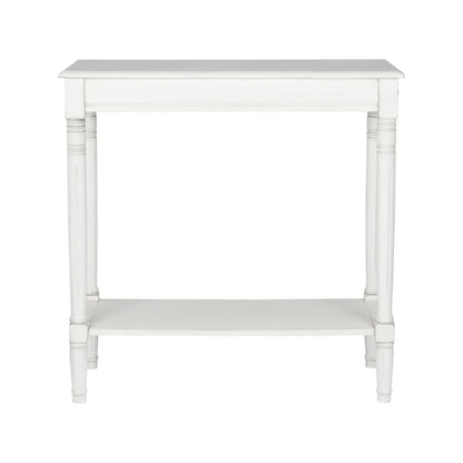 Narrow white wooden console table with shelf – slim 80cm pine hallway console table with turned legs & lower storage 80x80x36cm | Click Style