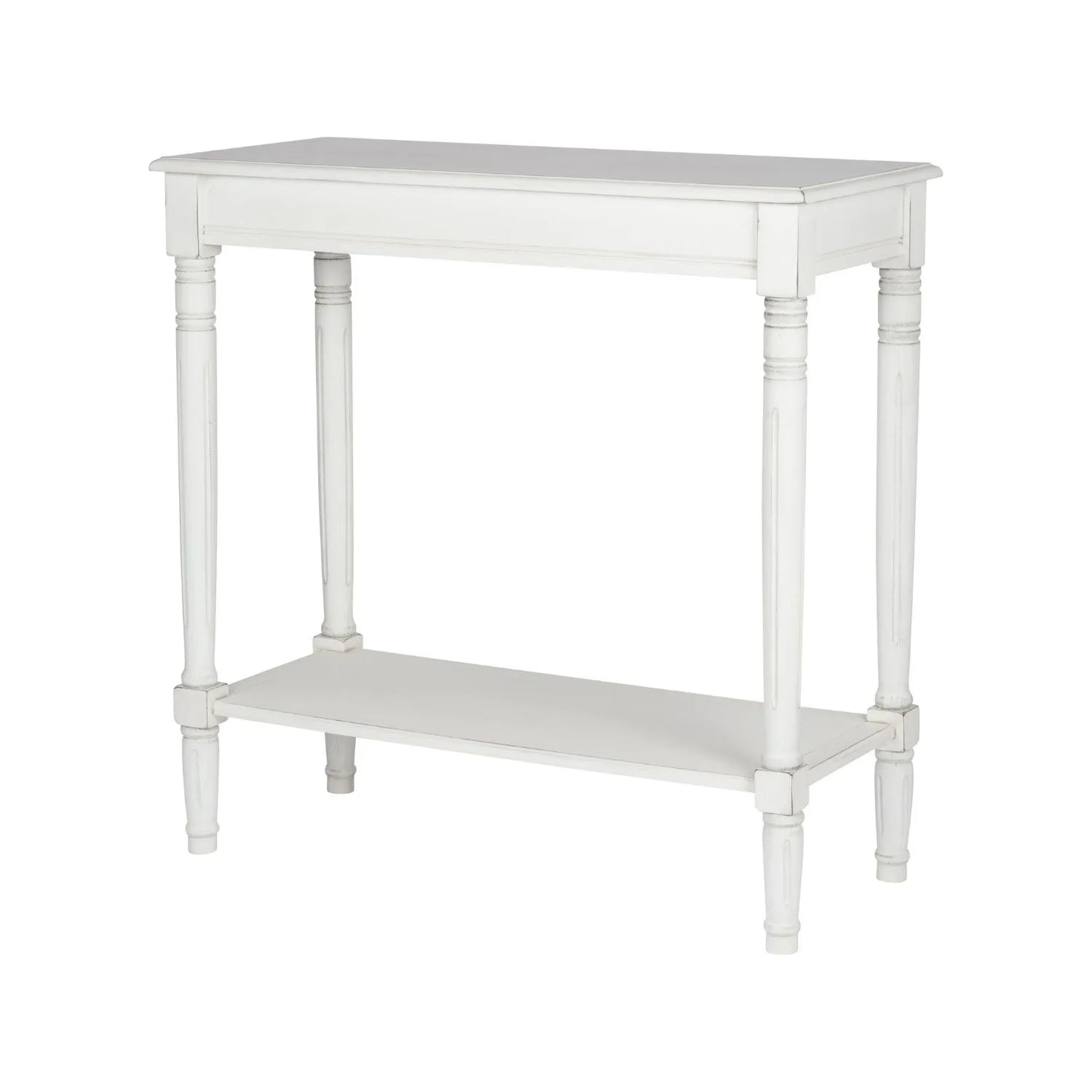 Narrow white wooden console table with shelf – slim 80cm pine hallway console table with turned legs & lower storage 80x80x36cm | Click Style