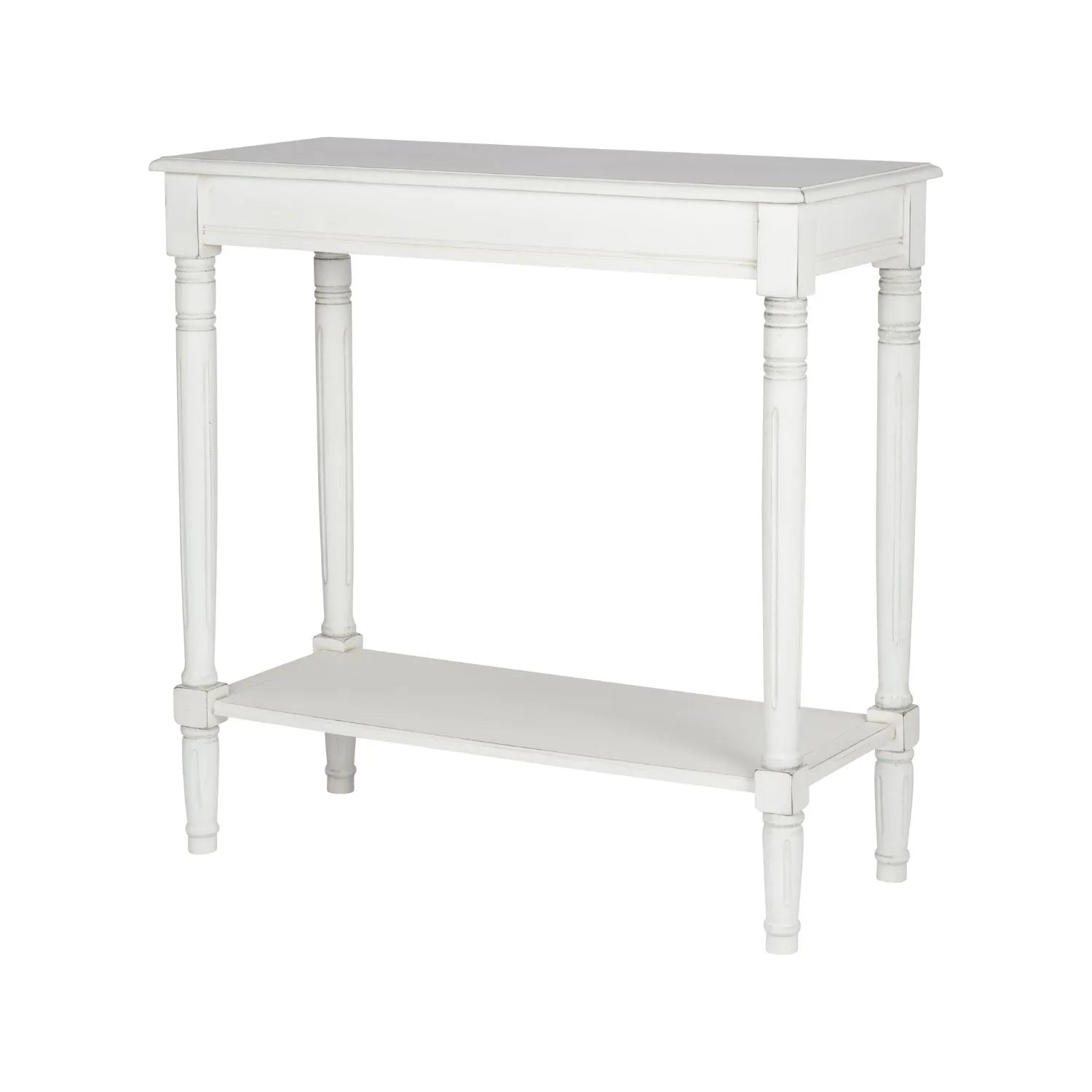 Narrow white wooden console table with shelf – slim 80cm pine hallway console table with turned legs & lower storage 80x80x36cm | Click Style