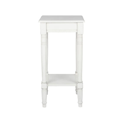 Narrow white wooden side table with shelf – slim pine bedside or accent table with turned legs and lower storage 72x36x36cm | Click Style