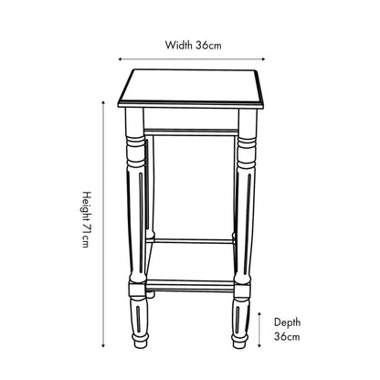 Narrow white wooden side table with shelf – slim pine bedside or accent table with turned legs and lower storage dimensions 72x36x36cm | Click Style