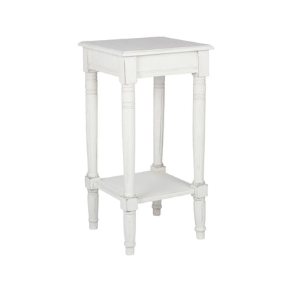 Narrow white wooden side table with shelf – slim pine bedside or accent table with turned legs and lower storage 72x36x36cm | Click Style