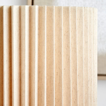 Natural Beige Pleated Linen Drum Lampshade with Tall Cylinder Shape – Textured Neutral Light Shade for Ceiling Table & Floor Lamps 30cm/12in - Click Style