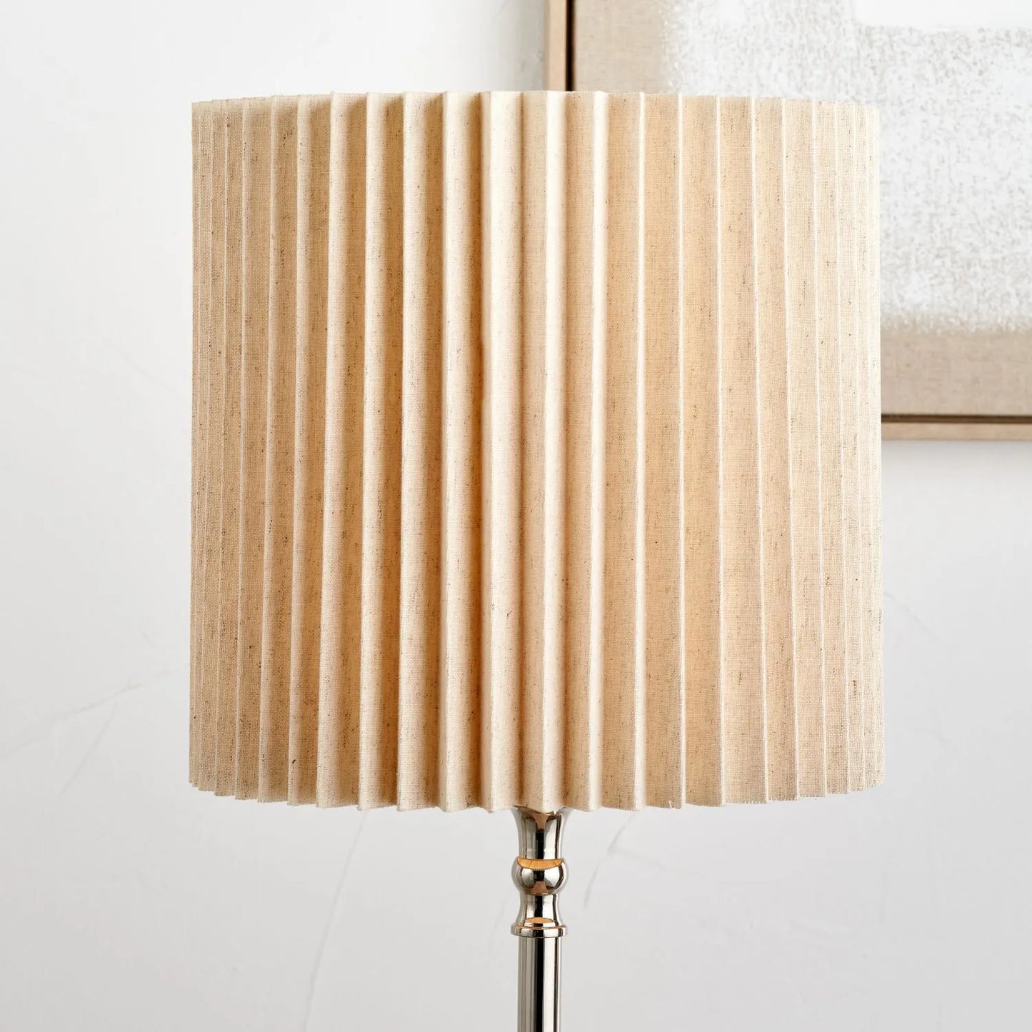 Natural Beige Pleated Linen Drum Lampshade with Tall Cylinder Shape – Textured Neutral Light Shade for Ceiling Table & Floor Lamps 30cm/12in - Click Style