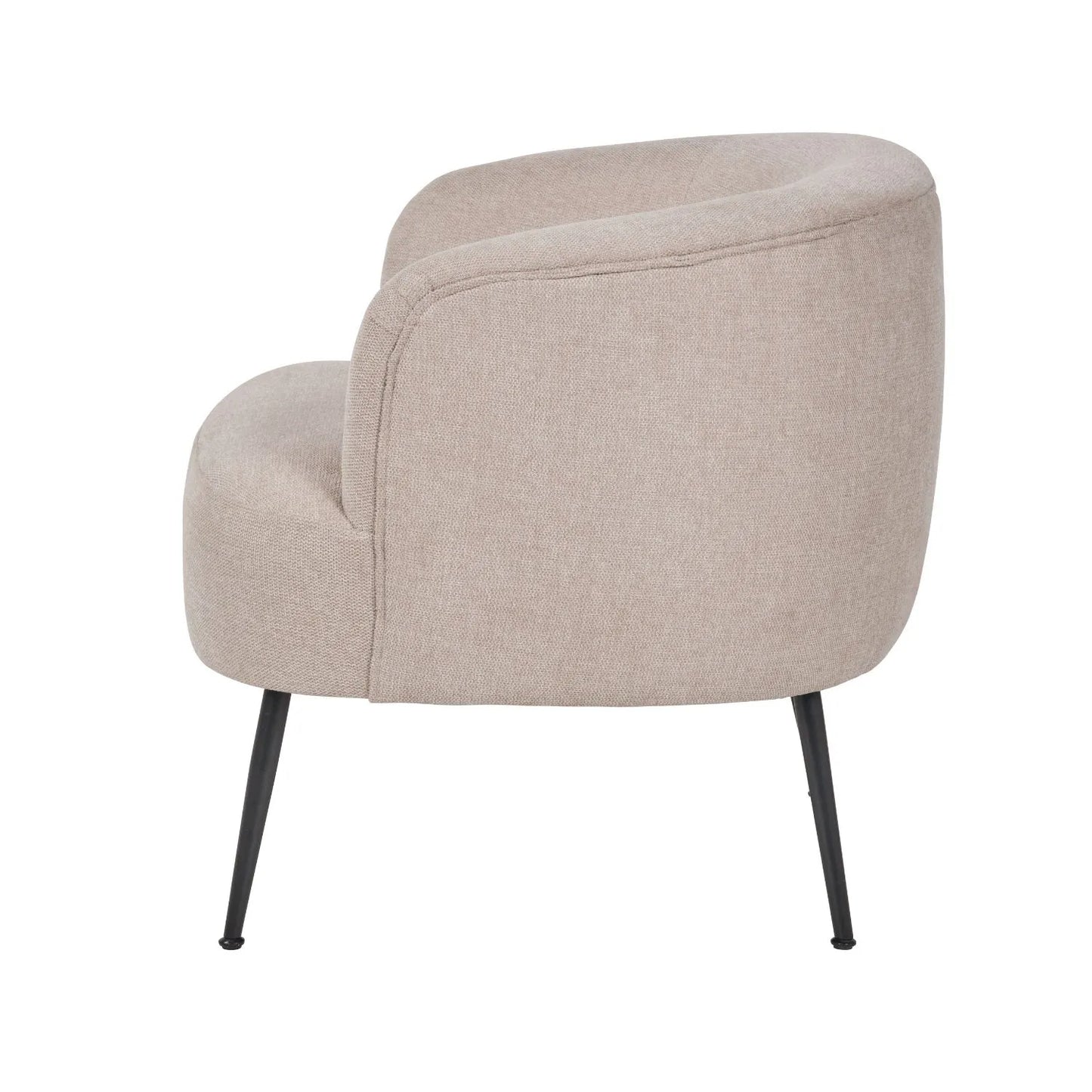 Natural Chenille Armchair with Black Metal Legs – Neutral Beige Modern Upholstered Tub Chair 69x70x70cm - Click Style