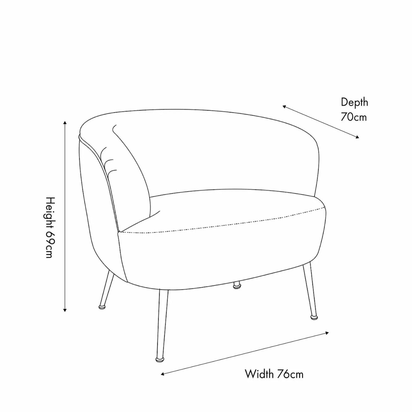 Natural Chenille Armchair with Black Metal Legs – Neutral Beige Modern Upholstered Tub Chair Dimensions 69x70x70cm - Click Style