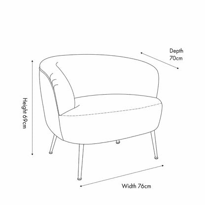 Natural Chenille Armchair with Black Metal Legs – Neutral Beige Modern Upholstered Tub Chair Dimensions 69x70x70cm - Click Style