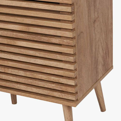Natural Eucalyptus 2 Door 2 Drawer Sideboard with Slatted Fronts – Slim Scandinavian Sideboard Cabinet with Tapered Legs 63x140x39cm | Natural Wood Slatted Storage Cabinet for Living Room Dining Room or Hallway | Click Style