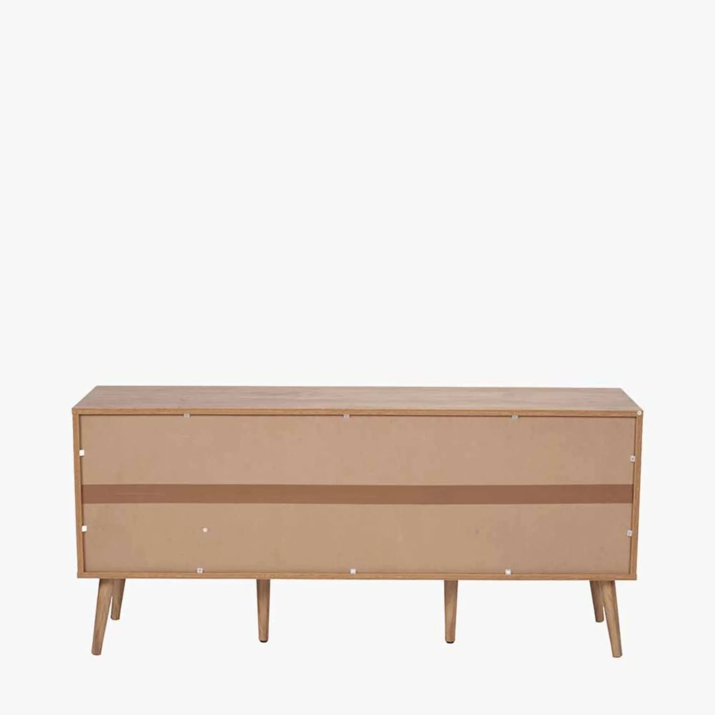 Natural Eucalyptus 2 Door 2 Drawer Sideboard with Slatted Fronts – Slim Scandinavian Sideboard Cabinet with Tapered Legs Back 63x140x39cm | Natural Wood Slatted Storage Cabinet for Living Room Dining Room or Hallway | Click Style