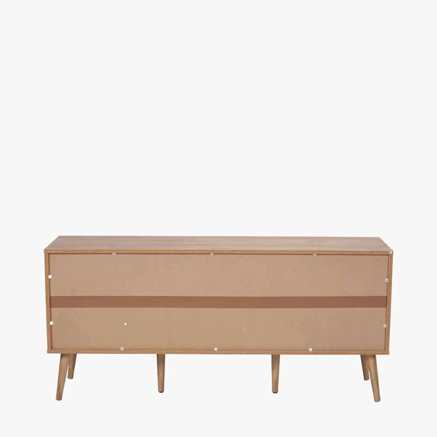 Natural Eucalyptus 2 Door 2 Drawer Sideboard with Slatted Fronts – Slim Scandinavian Sideboard Cabinet with Tapered Legs Back 63x140x39cm | Natural Wood Slatted Storage Cabinet for Living Room Dining Room or Hallway | Click Style