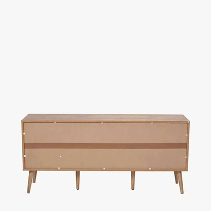 Natural Eucalyptus 2 Door 2 Drawer Sideboard with Slatted Fronts – Slim Scandinavian Sideboard Cabinet with Tapered Legs Back 63x140x39cm | Natural Wood Slatted Storage Cabinet for Living Room Dining Room or Hallway | Click Style