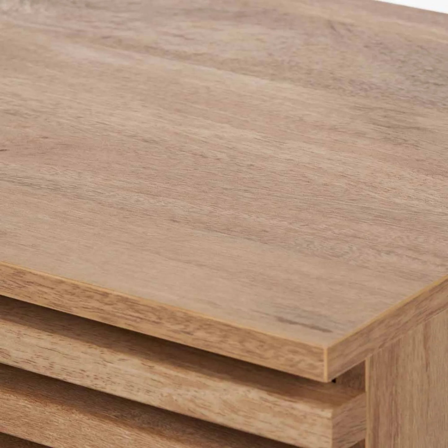 Natural Eucalyptus Wooden 1 Drawer Side Table with Slatted Front – Slim Scandinavian Bedside Cabinet with Tapered Legs 51x40x39cm | Click Style
