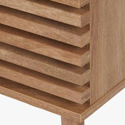 Natural Eucalyptus Wooden 1 Drawer Side Table with Slatted Front – Slim Scandinavian Bedside Cabinet with Tapered Legs 51x40x39cm | Click Style