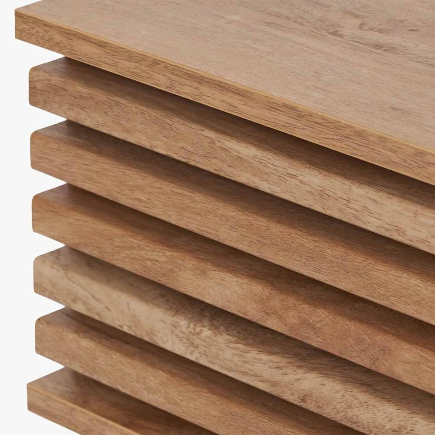 Natural Eucalyptus Wooden 1 Drawer Side Table with Slatted Front – Slim Scandinavian Bedside Cabinet with Tapered Legs 51x40x39cm | Click Style