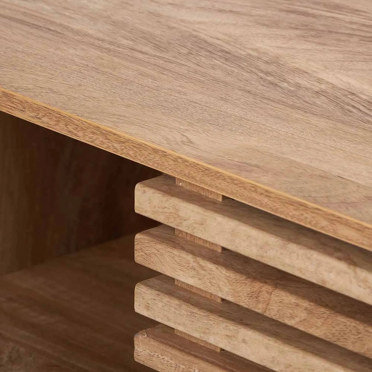 Natural eucalyptus wood 2 door storage cabinet with slatted sliding doors and tapered legs – slim Scandinavian hallway storage unit 84x80x39cm | Click Style