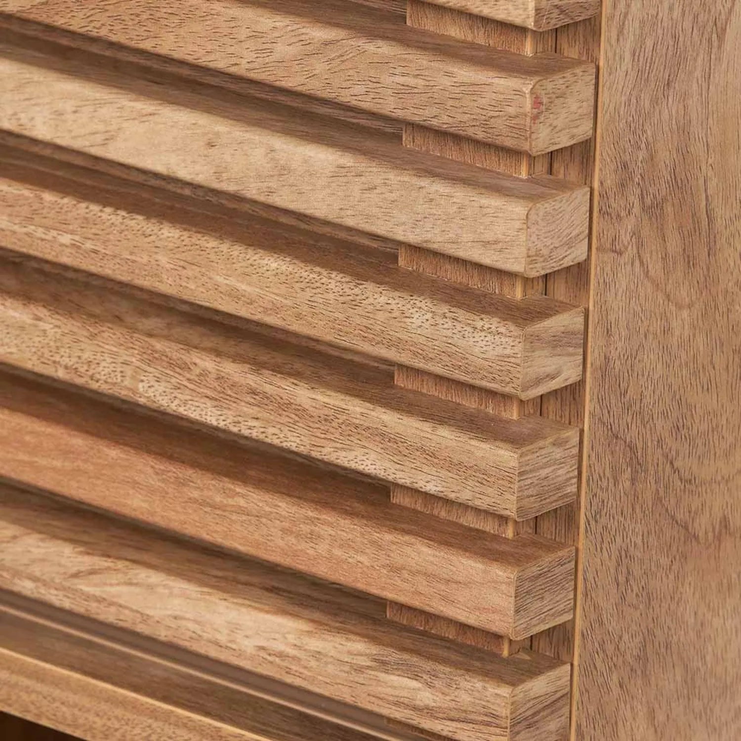 Natural eucalyptus wood 2 door storage cabinet with slatted sliding doors and tapered legs – slim Scandinavian hallway storage unit 84x80x39cm | Click Style