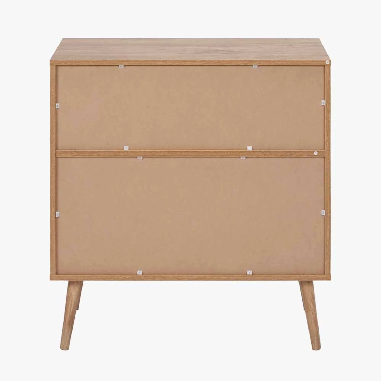 Natural eucalyptus wood 2 door storage cabinet with slatted sliding doors and tapered legs – slim Scandinavian hallway storage unit back 84x80x39cm | Click Style