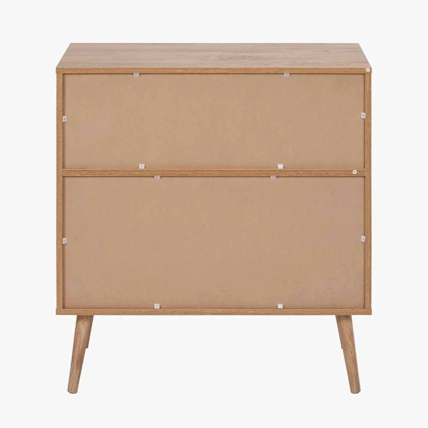 Natural eucalyptus wood 2 door storage cabinet with slatted sliding doors and tapered legs – slim Scandinavian hallway storage unit back 84x80x39cm | Click Style