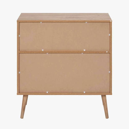 Natural eucalyptus wood 2 door storage cabinet with slatted sliding doors and tapered legs – slim Scandinavian hallway storage unit back 84x80x39cm | Click Style