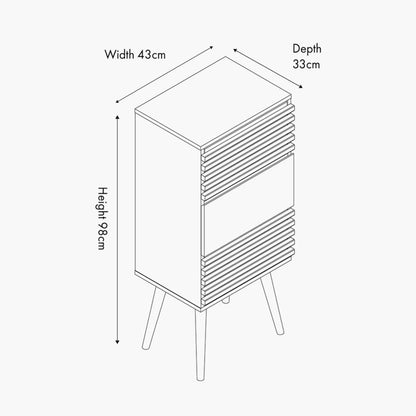 Natural Eucalyptus Wooden 3 Drawer Tall Chest of Drawers with Slatted Fronts – Slim Scandinavian Narrow Tallboy Storage Unit with Tapered Legs Dimensions 98x43x33cm in Natural Wood Finish | Click Style