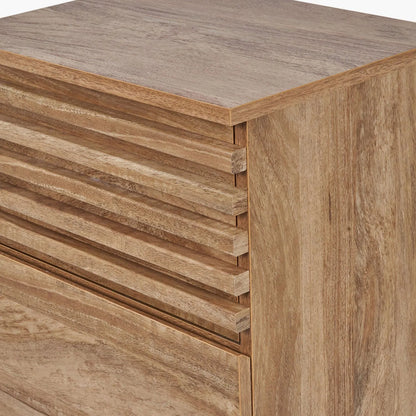 Natural Eucalyptus Wooden 3 Drawer Tall Chest of Drawers with Slatted Fronts – Slim Scandinavian Narrow Tallboy Storage Unit with Tapered Legs 98x43x33cm in Natural Wood Finish | Click Style