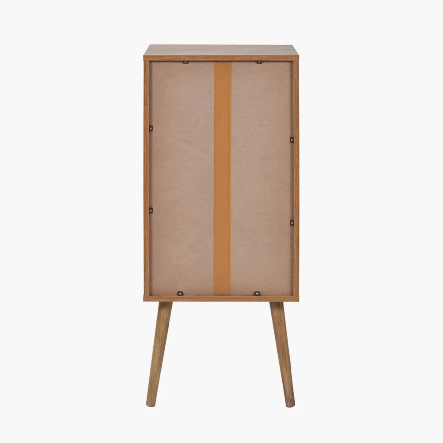 Natural Eucalyptus Wooden 3 Drawer Tall Chest of Drawers with Slatted Fronts – Slim Scandinavian Narrow Tallboy Storage Unit with Tapered Legs Back 98x43x33cm in Natural Wood Finish | Click Style