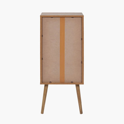 Natural Eucalyptus Wooden 3 Drawer Tall Chest of Drawers with Slatted Fronts – Slim Scandinavian Narrow Tallboy Storage Unit with Tapered Legs Back 98x43x33cm in Natural Wood Finish | Click Style