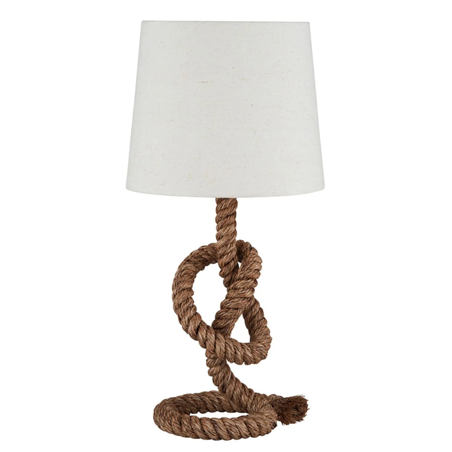 Natural Knotted Rope Table Lamp with White Cotton Slub Tapered Shade – Coastal Lighting for Home Decor 59x28cm - Click Style