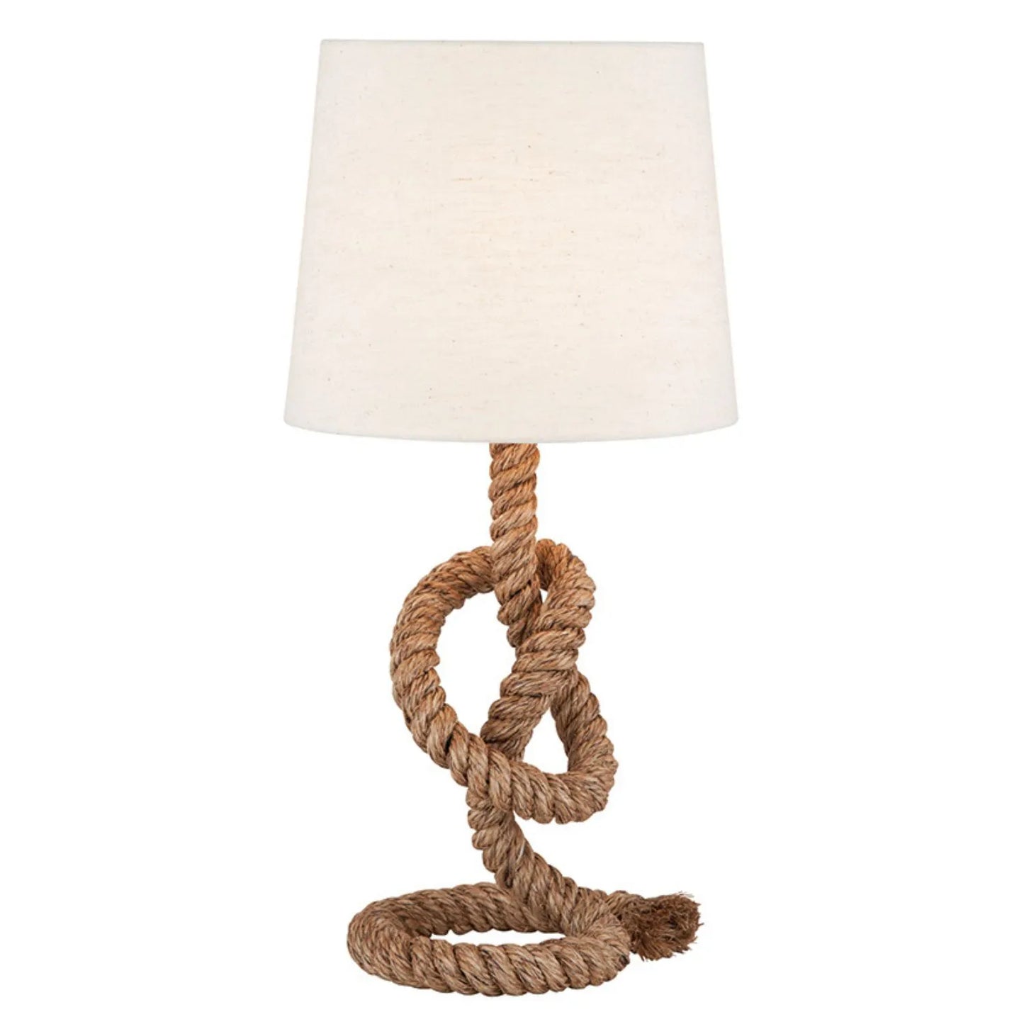 Natural Knotted Rope Table Lamp with White Cotton Slub Tapered Shade – Coastal Lighting for Home Decor 59x28cm - Click Style