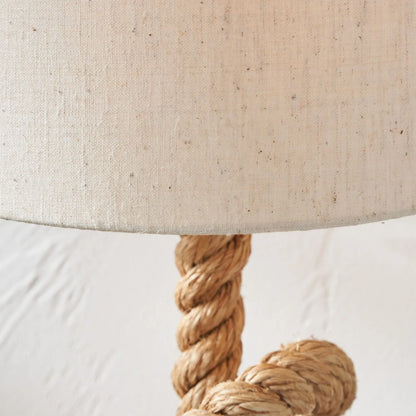 Natural Knotted Rope Table Lamp with White Cotton Slub Tapered Shade – Coastal Lighting for Home Decor 59x28cm - Click Style