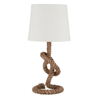 Natural Knotted Rope Table Lamp with White Cotton Slub Tapered Shade – Coastal Lighting for Home Decor 59x28cm - Click Style