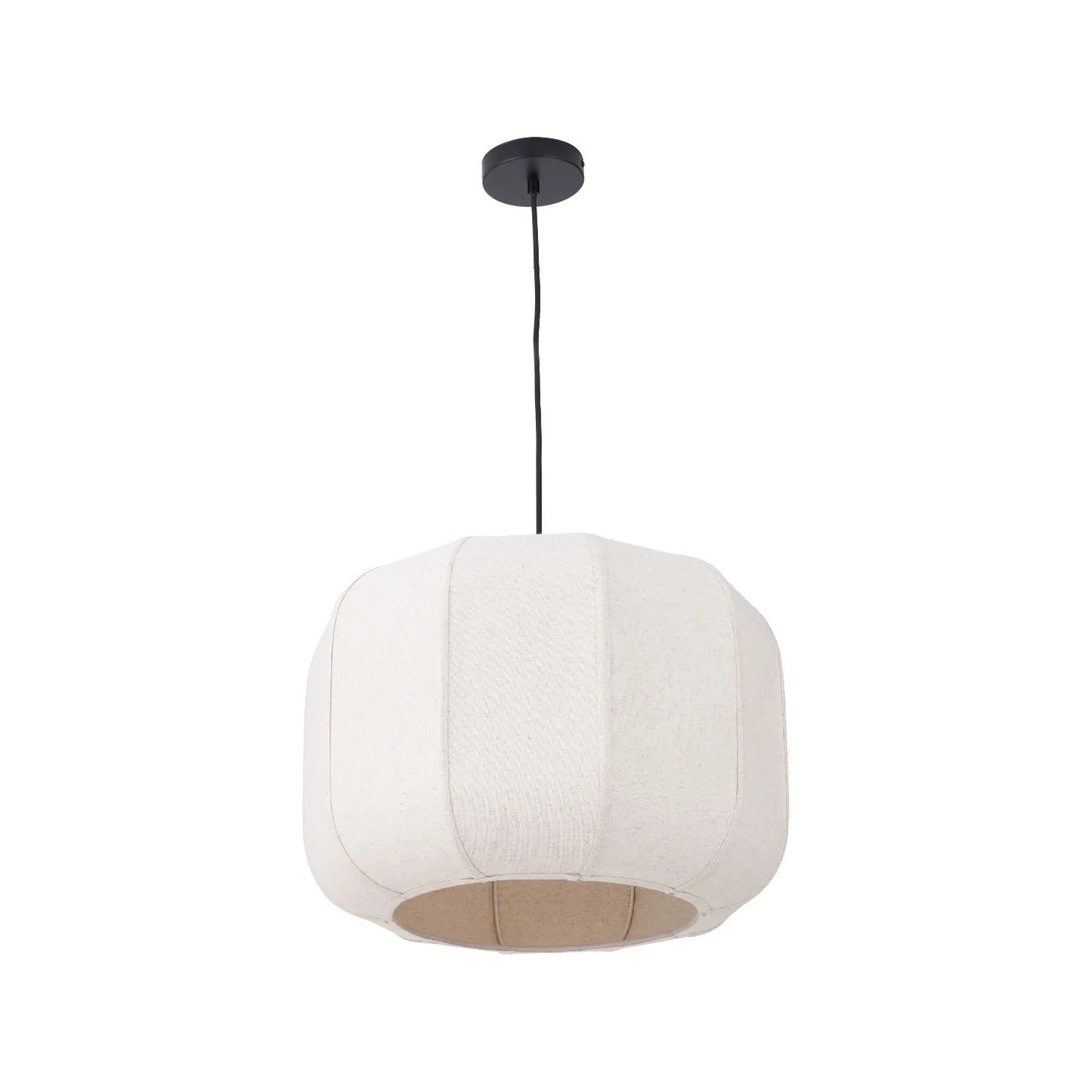 Large Natural Linen Rounded Squat Pendant Ceiling Light with Black Fabric Cable – Adjustable & Dimmable Cream & Black Modern Hanging Lamp 120x51x51cm | Click Style