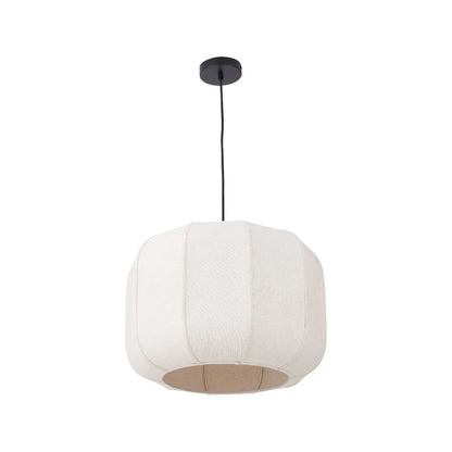 Large Natural Linen Rounded Squat Pendant Ceiling Light with Black Fabric Cable – Adjustable & Dimmable Cream & Black Modern Hanging Lamp 120x51x51cm | Click Style
